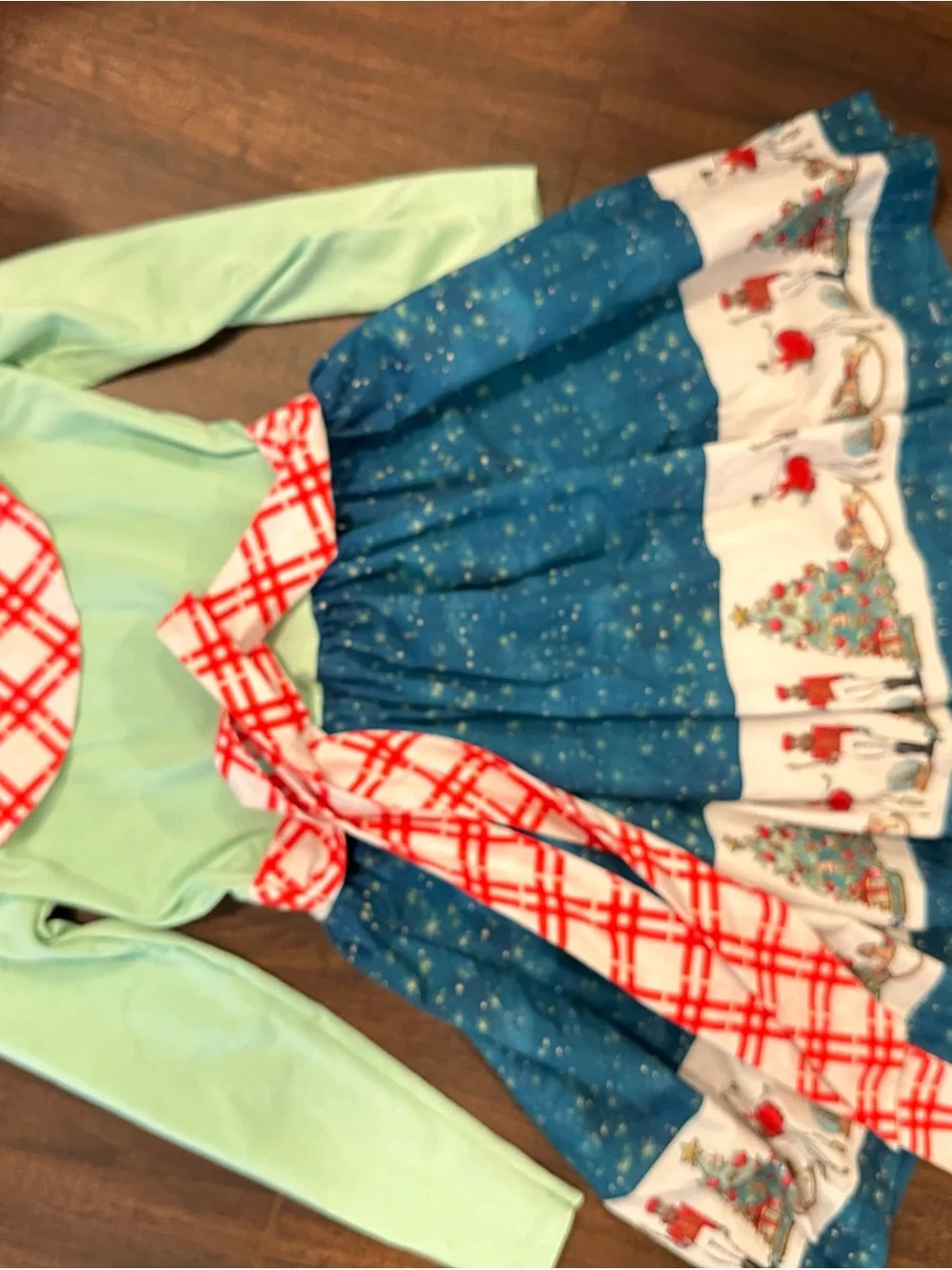 Girls' Holiday Plaid Collar Dress in Mint and Teal